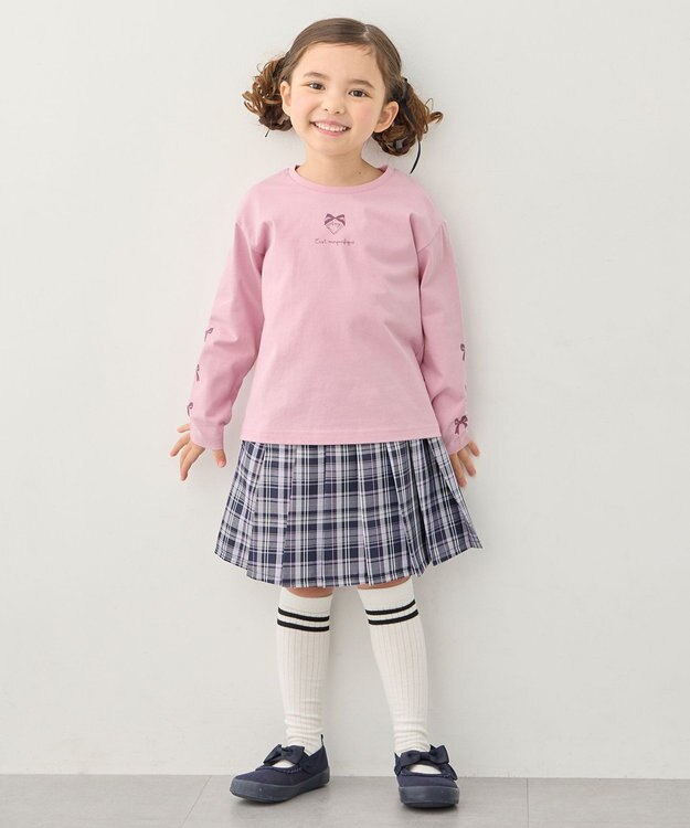 ANY KIDS 【一部店舗/WEB限定】【綿100%】プリント 長袖Tシャツ ピンク×リボン