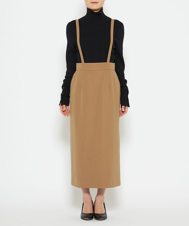 uncrave 【防しわ・UVカット・洗濯機洗い可】バルキーツイル スカート(サスペンダー付き)（uncrave STANDARD） キャメル