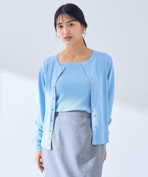 YECCA VECCA ラメ混クルーネックカーディガン Blue