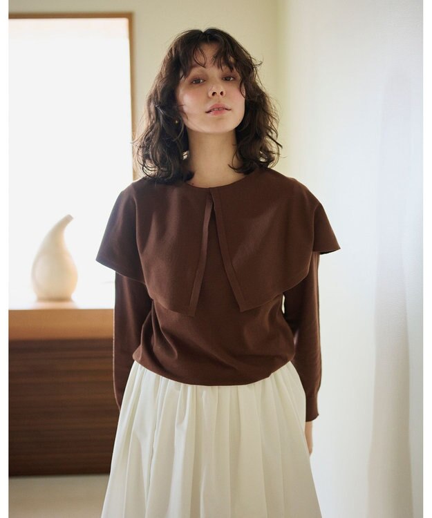 #Newans 【洗える】ケープカラープルオーバー ブラウン