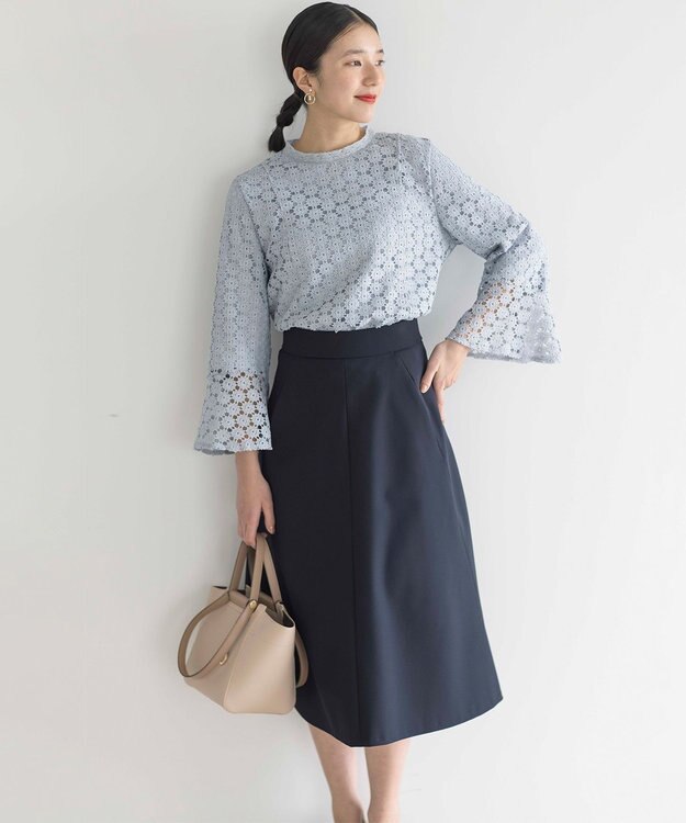 組曲 L 【洗える・シワになりにくい】GEMINI フレアスカート ネイビー系