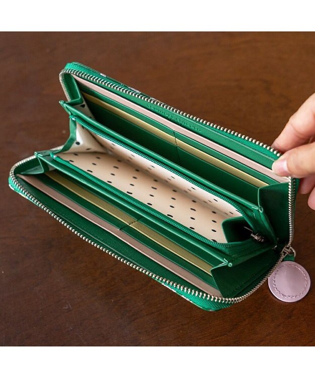 tsumori chisato CARRY グリッターフラワー ラウンドファスナー 長財布 グリーン