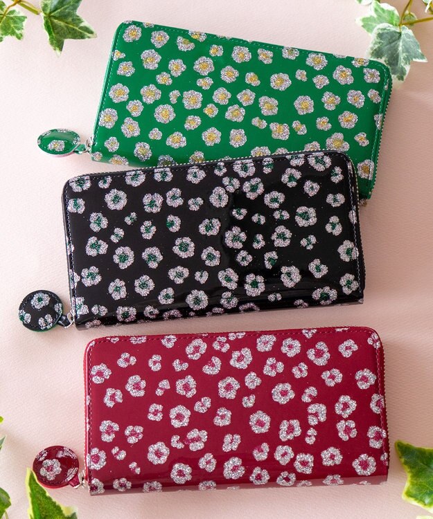 tsumori chisato CARRY グリッターフラワー ラウンドファスナー 長財布 ブラック