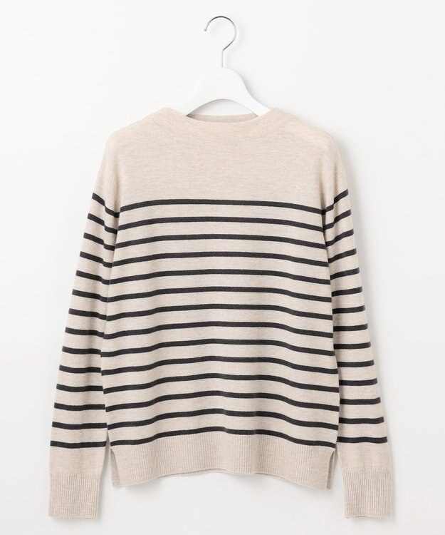 J.PRESS LADIES S 【洗える】SOFT TOUCH WOOL 立ち襟 ボーダー ニット ベージュ×スレート系