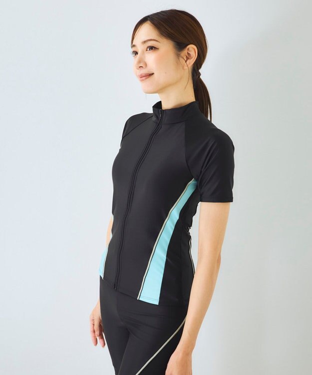 OP／FILA 【Kappa】フルジップ半袖セパレート水着 ブラック×ミント