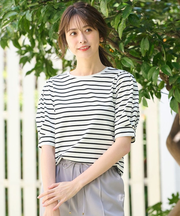 ANY SIS 【UVケア】プレーティングジャージー タックスリーブ カットソー ボーダー