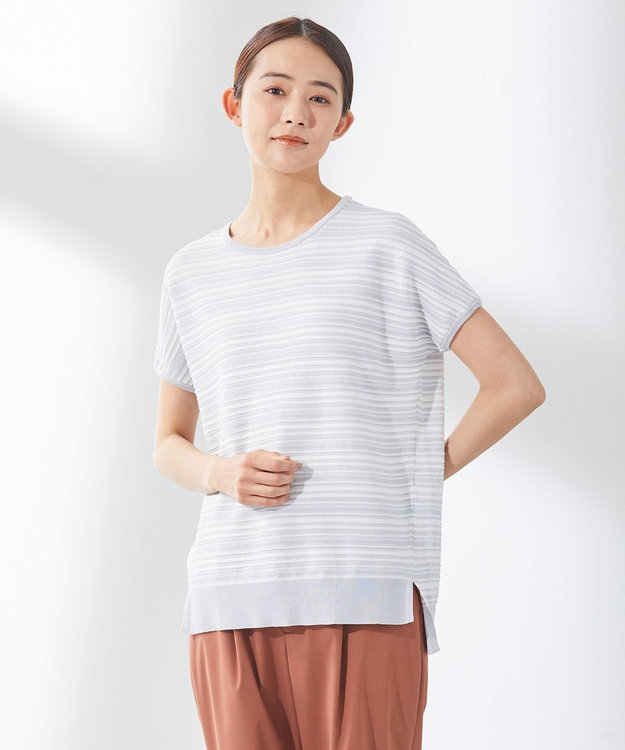 J.PRESS LADIES 【洗える・抗菌防臭】コットンアセテート ランダムガーター柄 ニット ライトグレー系1