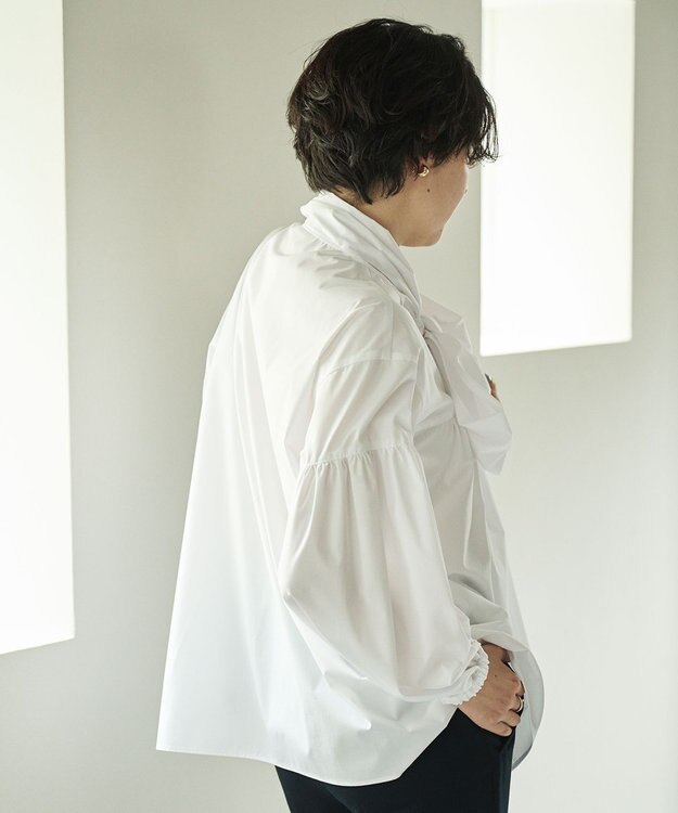 #Newans 【シワになりにくい/洗濯機可能/袖ゴム】ビッグリボンブラウス ホワイト