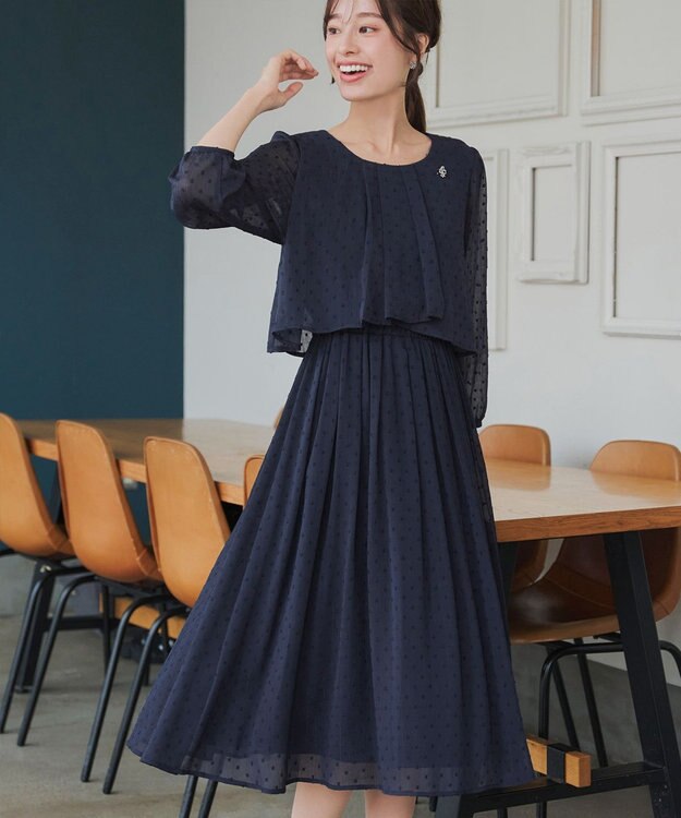 Tiaclasse 【新色追加】シフォンドレープワンピース ネイビー