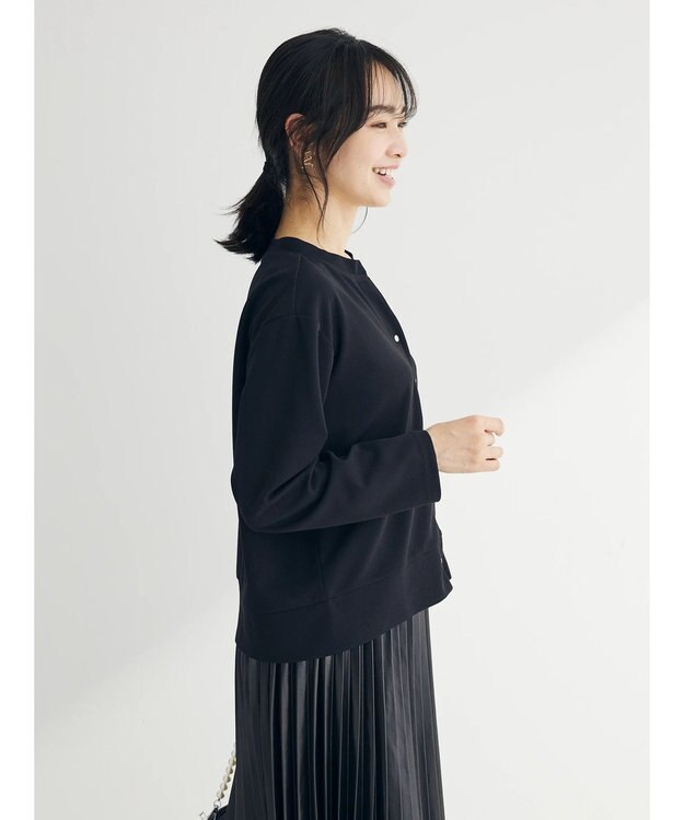 Green Parks カットジョーゼットドットボタンカーディガン Black