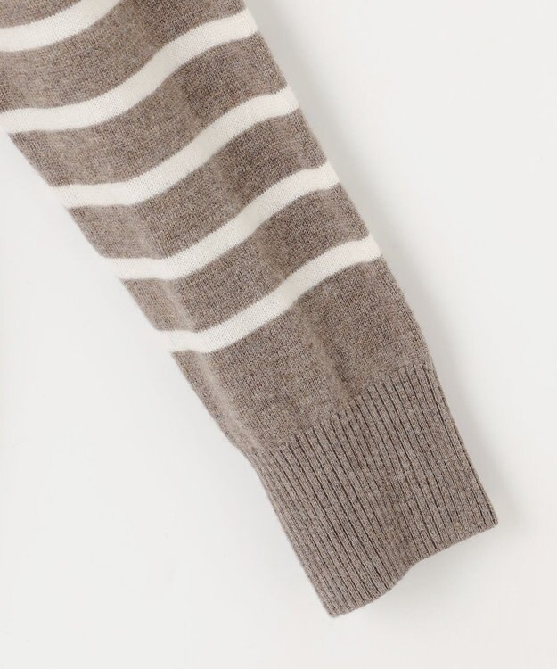 J.PRESS LADIES S 【洗える】SOFT TOUCH WOOL 立ち襟 ボーダー ニット モカ×オフ系