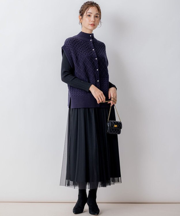 組曲 S 【WEB限定】バルキーニット ベスト ネイビー系