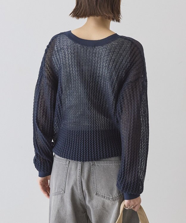 AMERICAN HOLIC 【前後2WAY】透かし編みニットカーディガン Navy