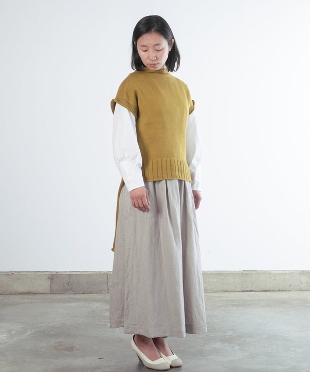 AND WOOL 〈上質な素材と手仕事から生まれた優しいニット〉オーガニックコットンロングベスト イエロー