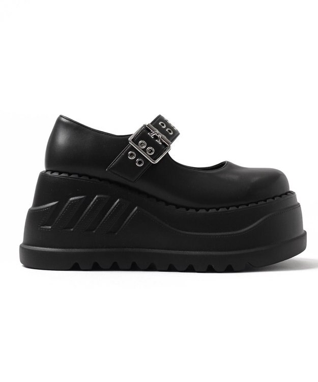 WEGO 厚底ハトメワンストラップシューズ ブラック