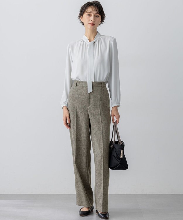 23区 S 【洗える】バックサテンアムンゼン ボウタイ ブラウス ライトグレー系