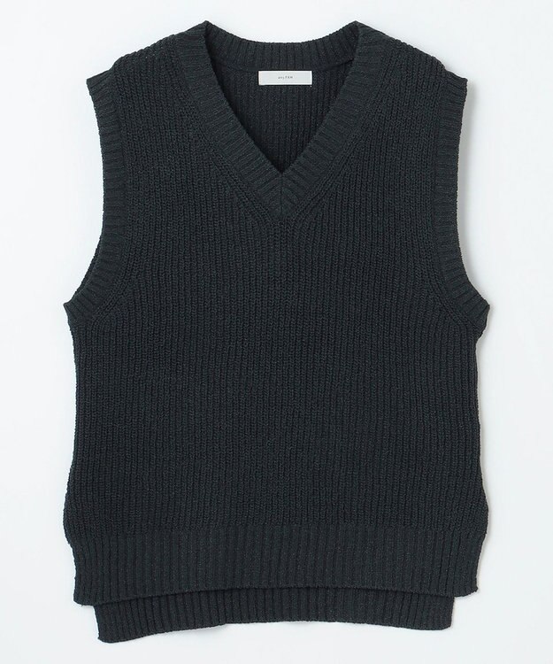 ANY L Vネックラメニットベスト ネイビー×ブラックラメ