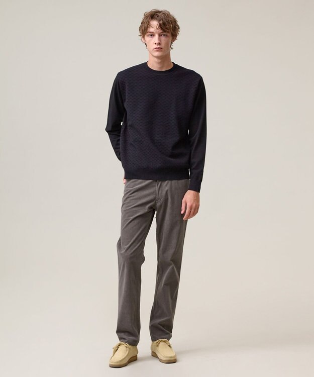 J.PRESS MEN 軽やかに着映える上質ベーシック【ストレッチ / イージーケア】【FLEX YARN】クルーネック ニット ネイビー系