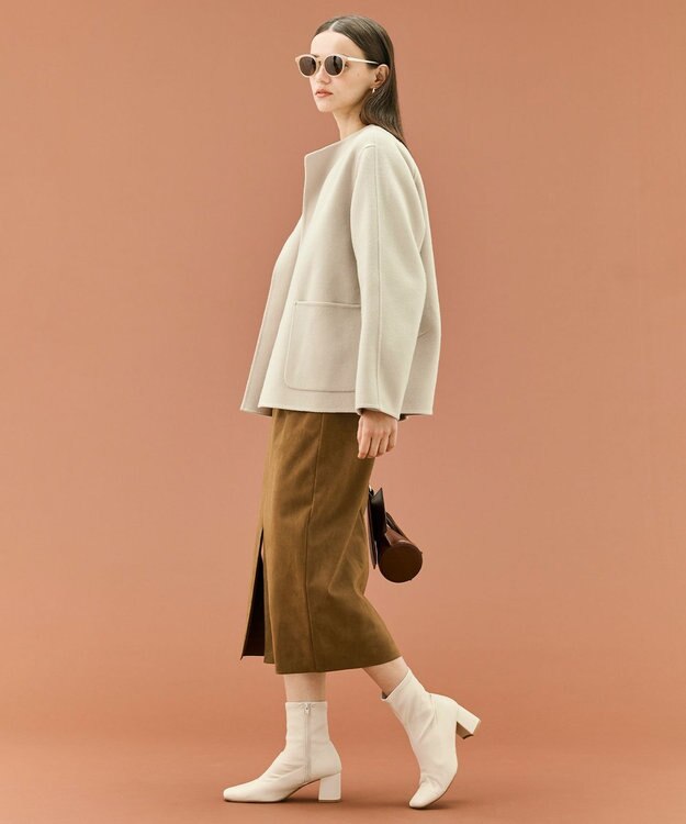 BEIGE， 【WEB限定】PAYSON / ウールリバーノーカラーショートコート Taupe