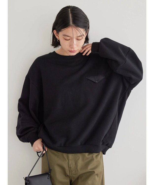 AMERICAN HOLIC ポケット付きバックドレープ裏毛プルオーバー Black