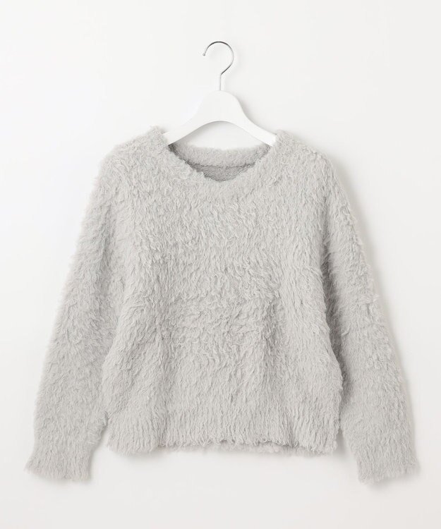 Feroux 【洗える】シャギーVネック ニット ライトグレー系