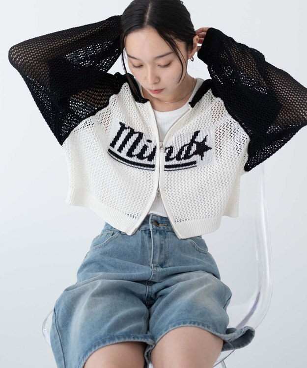 WEGO メッシュラグランニットパーカー ブラック