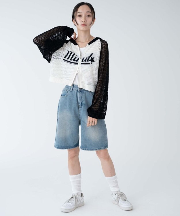 WEGO メッシュラグランニットパーカー ブラック