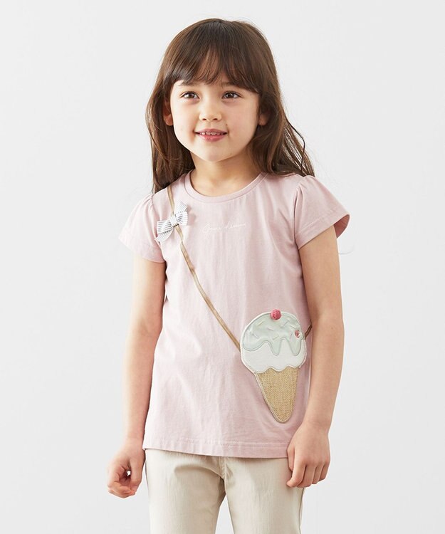 ANY KIDS 接触冷感ポシェットTシャツ ピンク×アイス