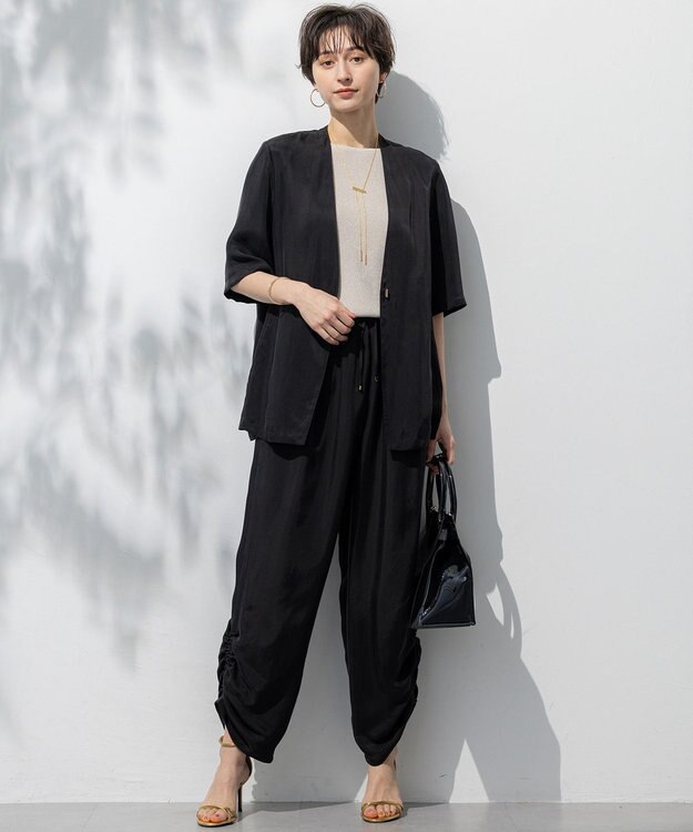 23区 L 【接触冷感性/洗える】フィブリルツイル ハーフスリーブ ジャケット ブラック系