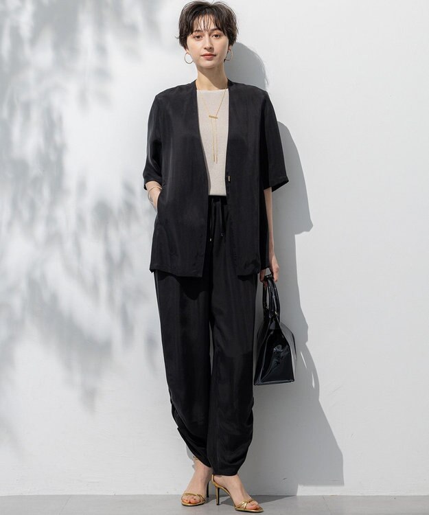 23区 L 【接触冷感性/洗える】フィブリルツイル ハーフスリーブ ジャケット ブラック系