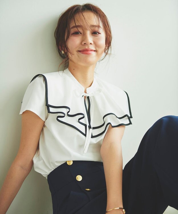 Feroux 【洗える】バイカラー ブラウス ホワイト系1