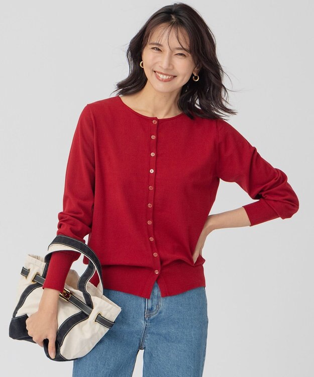 23区 【前後着用可能】ヴィスコースストレッチ カーディガン ダークレッド