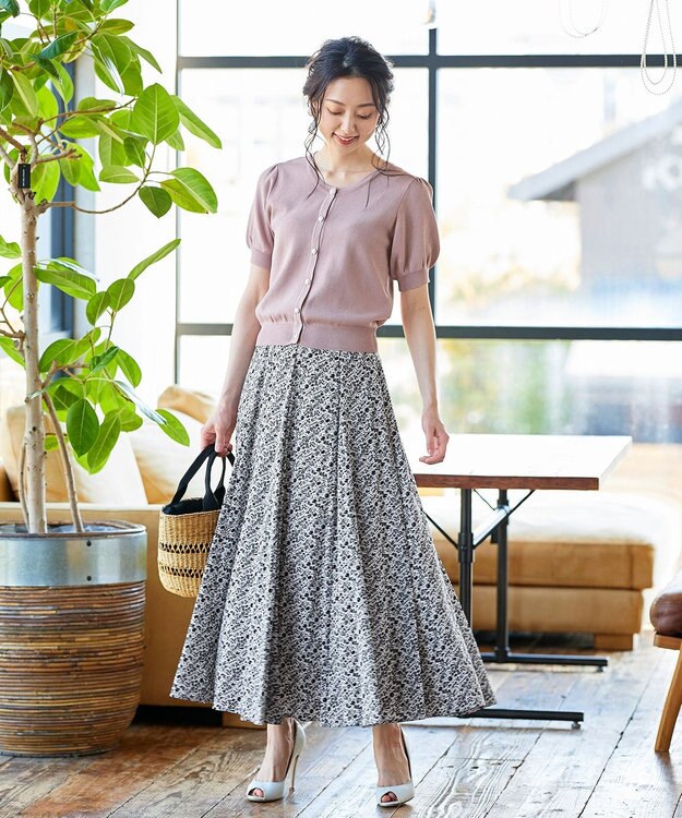 Tiaclasse L 【洗える】ひんやり心地良いパフ袖ニットカーディガン ピンク