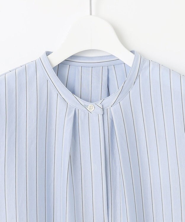 J.PRESS LADIES S 【イージーケア】ストライプジャージー バンドカラー カットソー サックスブルー系1