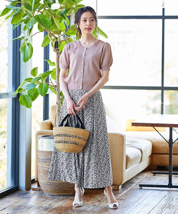 Tiaclasse L 【洗える】ひんやり心地良いパフ袖ニットカーディガン ピンク