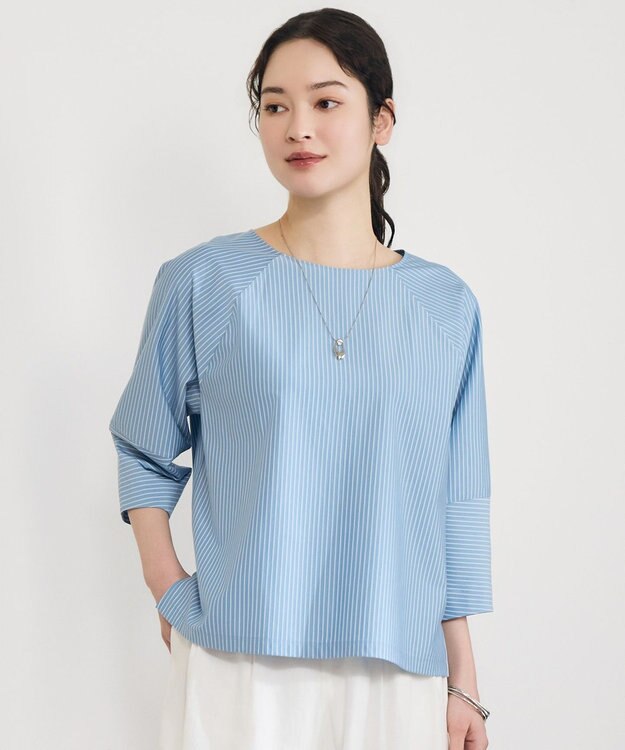 自由区 L ストライプコットンタイプライター サックス×オフ