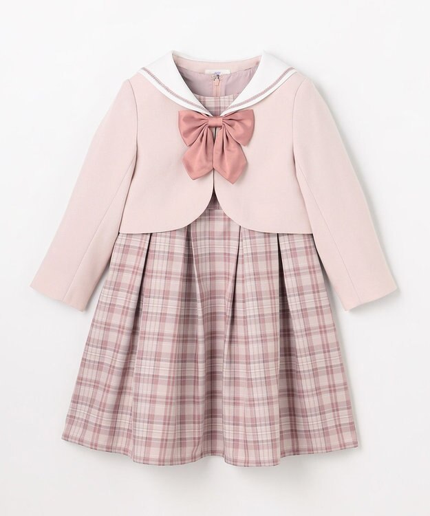ANY KIDS 【2点セット】セーラージャケット+チェックワンピース ピンクベージュ