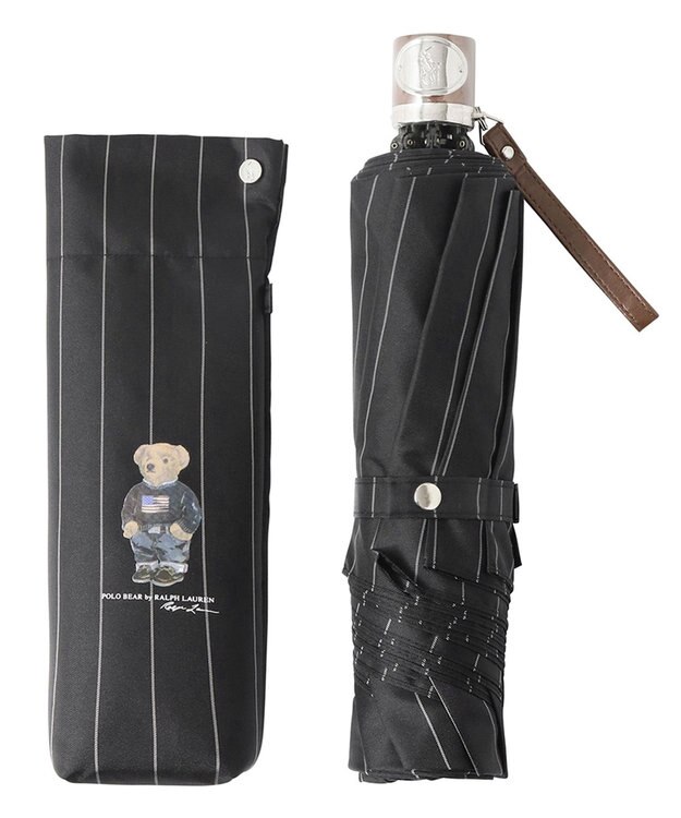 MOONBAT POLO RALPH LAUREN メンズ 折りたたみ傘 ストライプ×BEAR 65cm ブラック