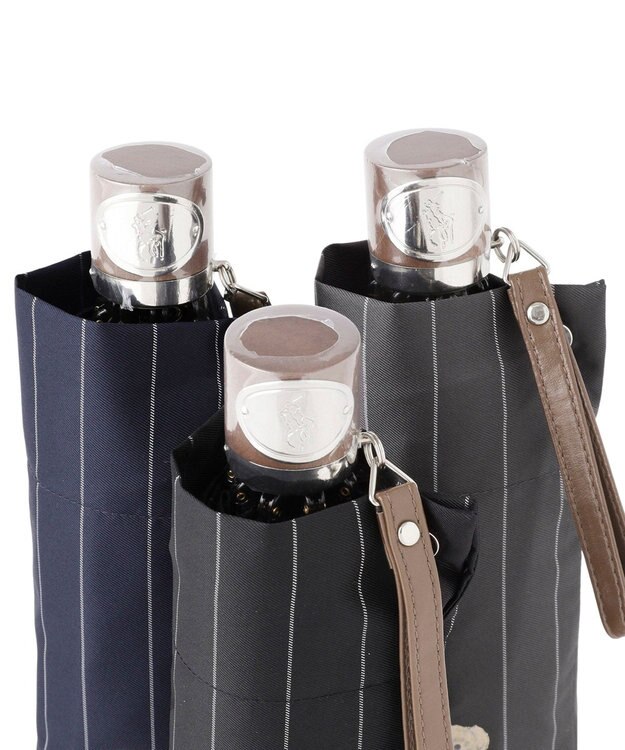 MOONBAT POLO RALPH LAUREN メンズ 折りたたみ傘 ストライプ×BEAR 65cm ブラック