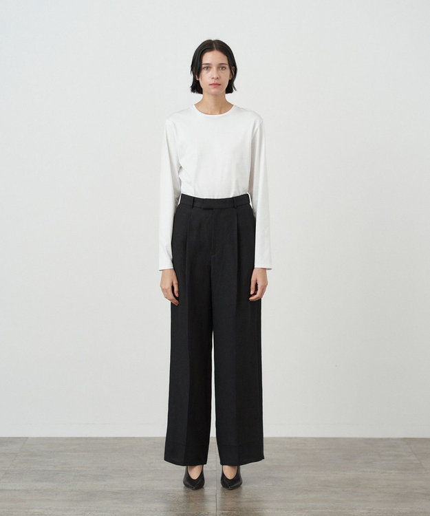 ATON LINEN OXFORD | ストレートパンツ BLACK