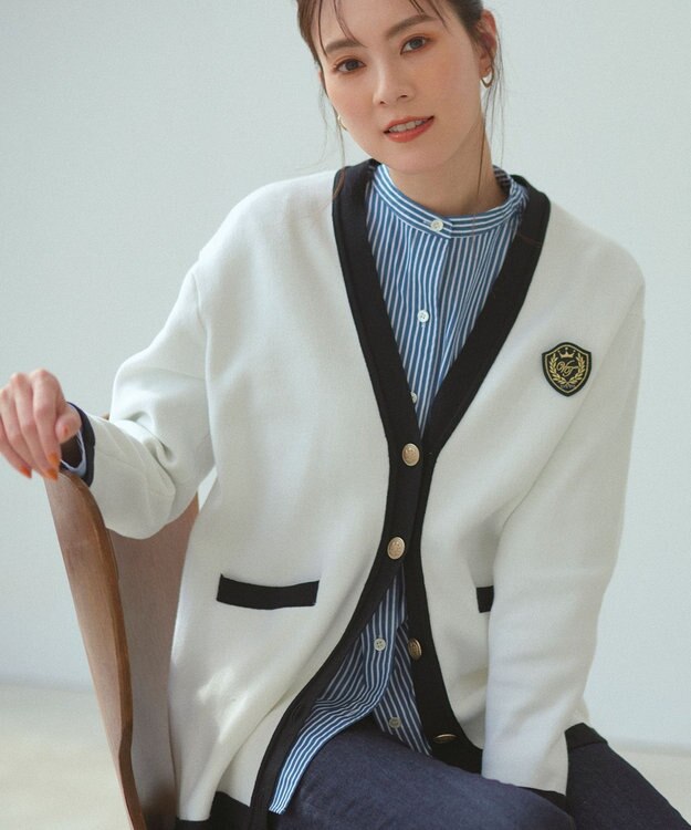 23区 【洗える】CANCLINI バンドカラー シャツ ブルー×ホワイトストライプ