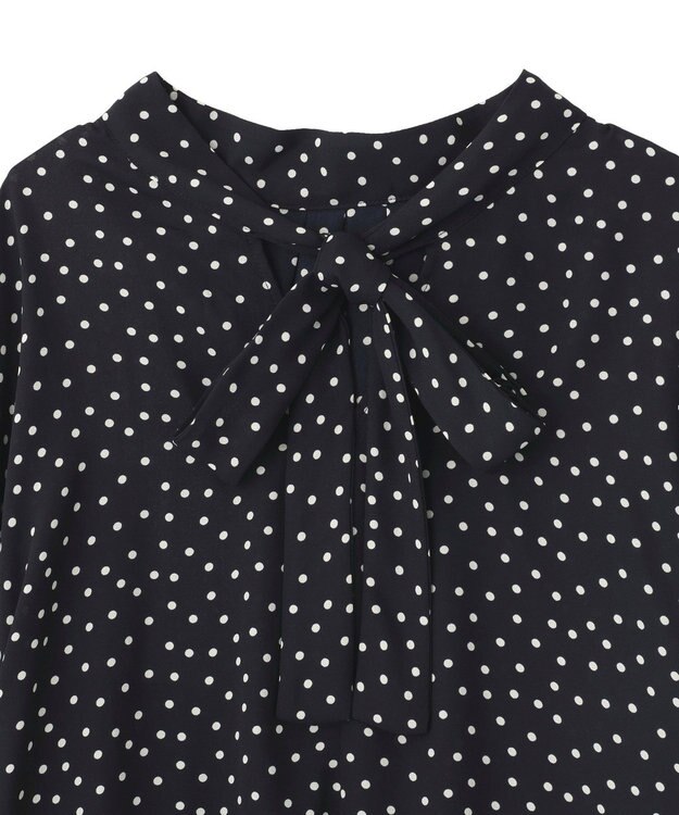 AMERICAN HOLIC 【イージーケア】ドット柄ボウタイブラウス Black