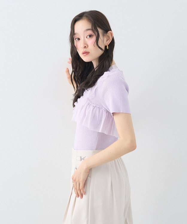 earth music&ecology アシメチュールフリルニットプルオーバー Lavender