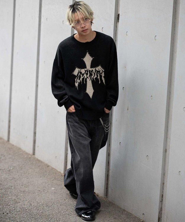 WEGO ダメージジャガードプルオーバー ブラック