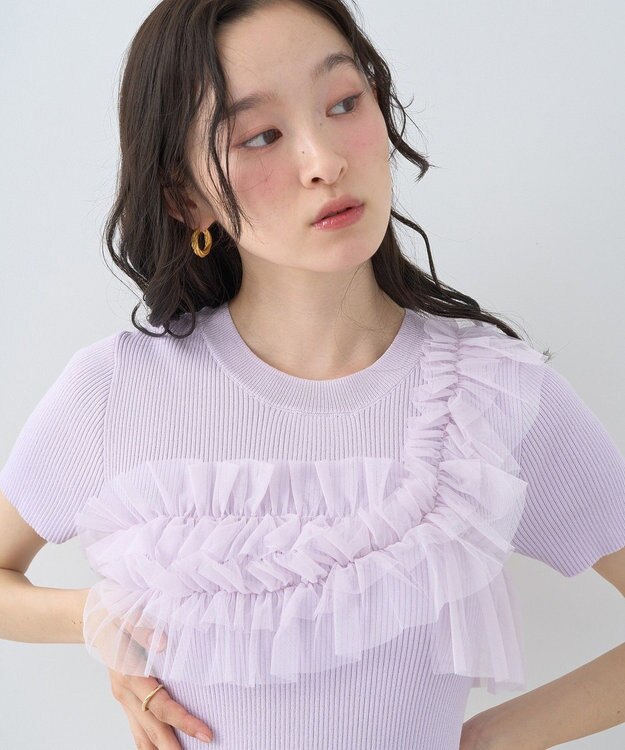 earth music&ecology アシメチュールフリルニットプルオーバー Lavender