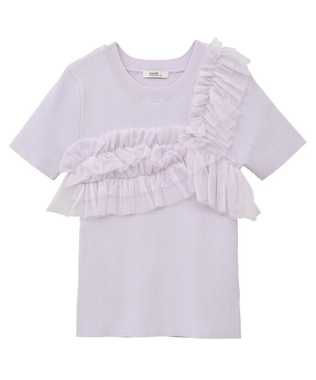 earth music&ecology アシメチュールフリルニットプルオーバー Lavender