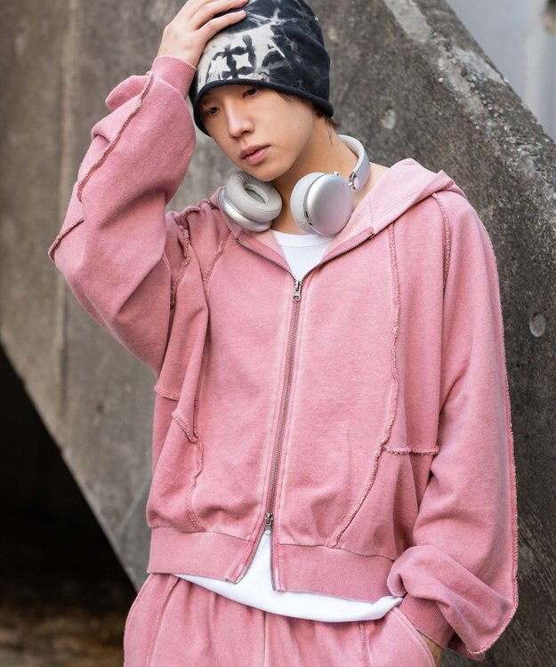 WEGO 【ユニセックス着用ITEM/MLサイズ展開】スウィッチングZIPパーカー ピンク