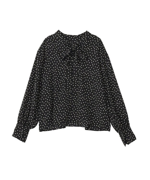 AMERICAN HOLIC 【イージーケア】ドット柄ボウタイブラウス Black