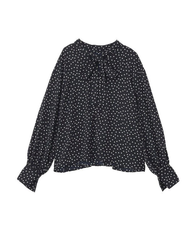 AMERICAN HOLIC 【イージーケア】ドット柄ボウタイブラウス Navy