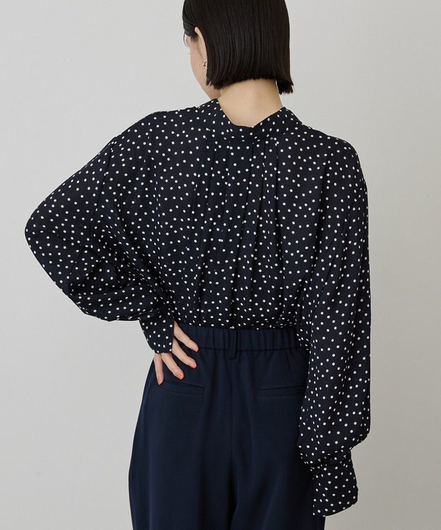 AMERICAN HOLIC 【イージーケア】ドット柄ボウタイブラウス Navy